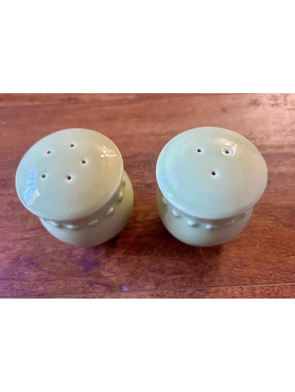 Pfaltzgraff Stonewash Green stoneware salt and pepper shakers